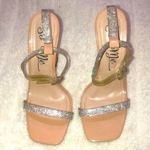 Square toe diamond nude heels